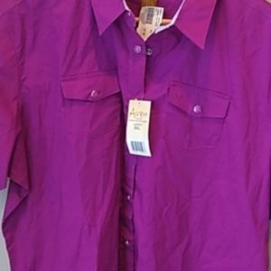 Aura wrangler pink short sleeve western shirt